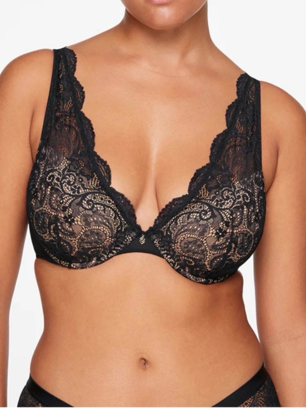 Thirdlove Black 24/7 Lace Contour Plunge Underwire Bra Size 34G